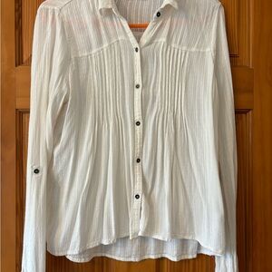 Hollister White Pleated Button Down Shirt with Dress Collar